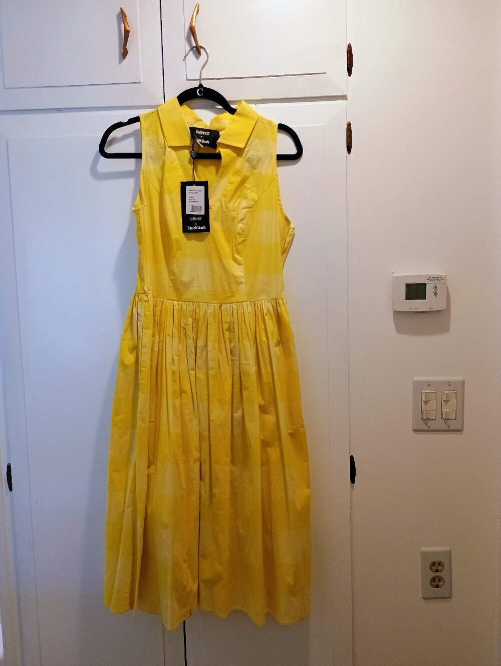 Collectif Mod Cloth Sleeveless Yellow Check Fit-and-Flare Dress No Belt - Picture 2 of 5